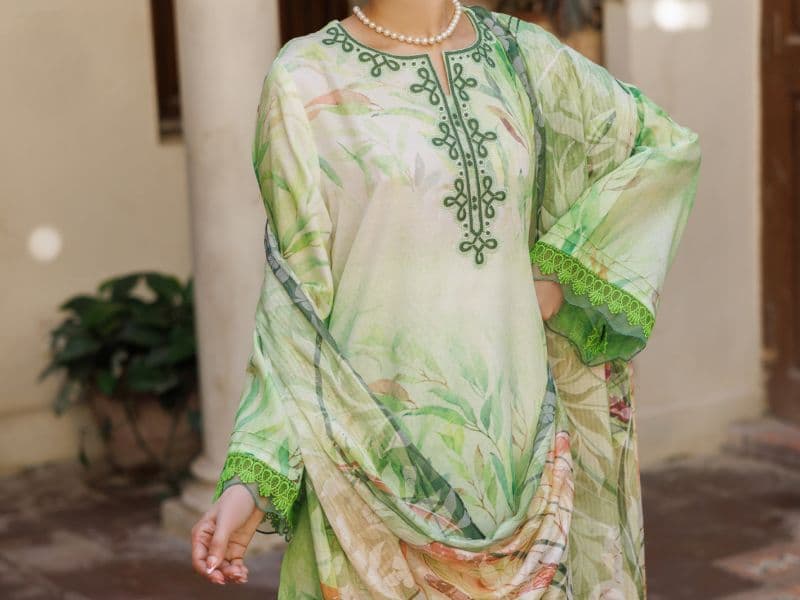 Light Green Silk Lawn Stitched 3Pc- ALP-3PS-2605 thumbnail