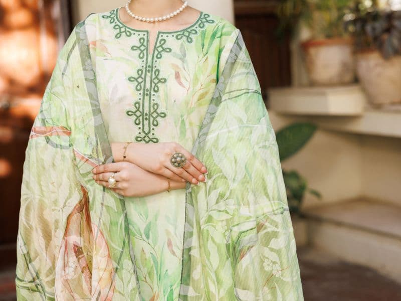 Light Green Silk Lawn Stitched 3Pc- ALP-3PS-2605 thumbnail
