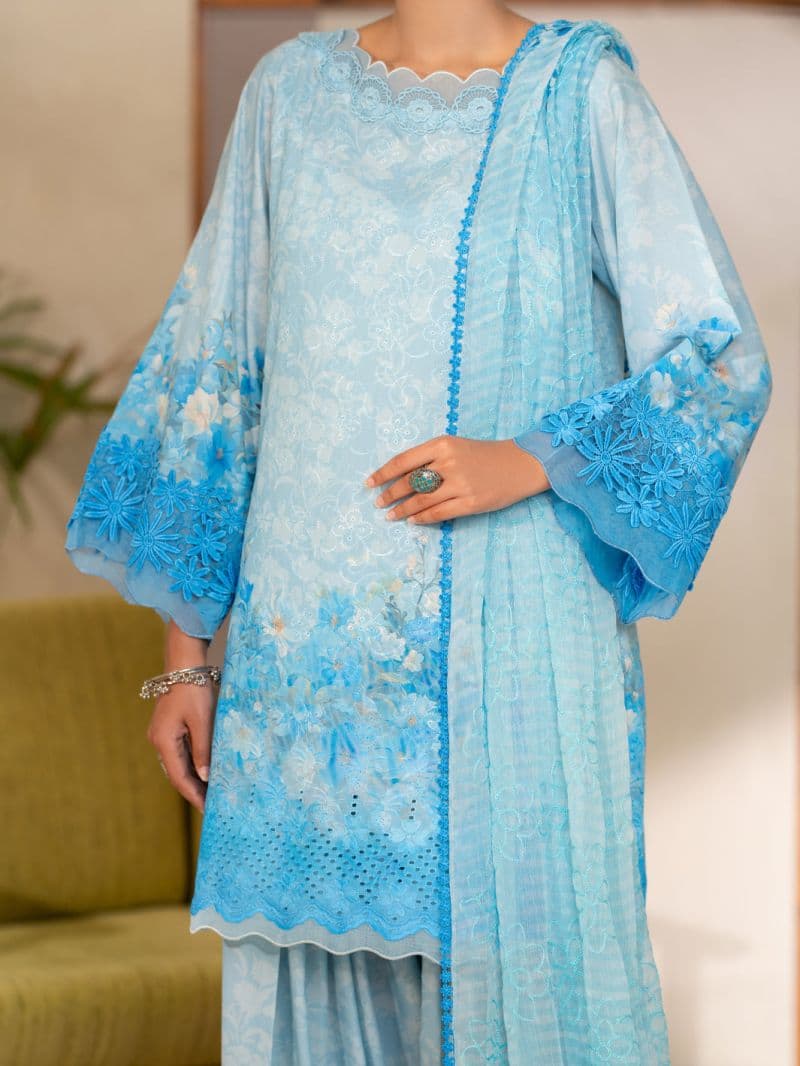 Sky Blue Silk Lawn Stitched 3Pc thumbnail