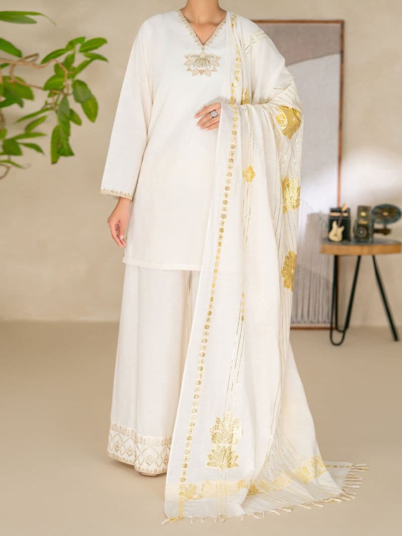 Off White Yarn Dyed Lurex Stitched 3Pc- ALP-3PS-2616 thumbnail
