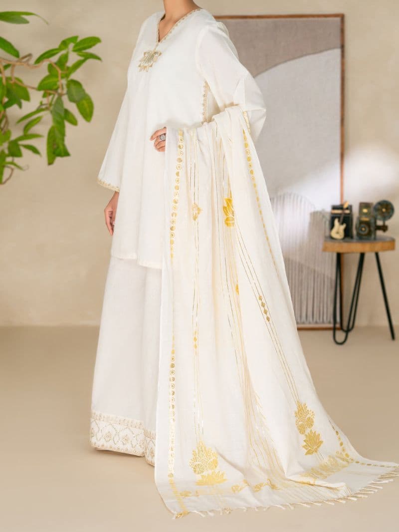 Off White Yarn Dyed Lurex Stitched 3Pc- ALP-3PS-2616 thumbnail