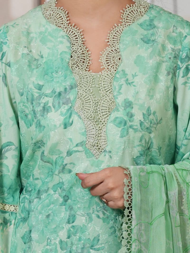 Light Green Silk Lawn Stitched 3Pc thumbnail