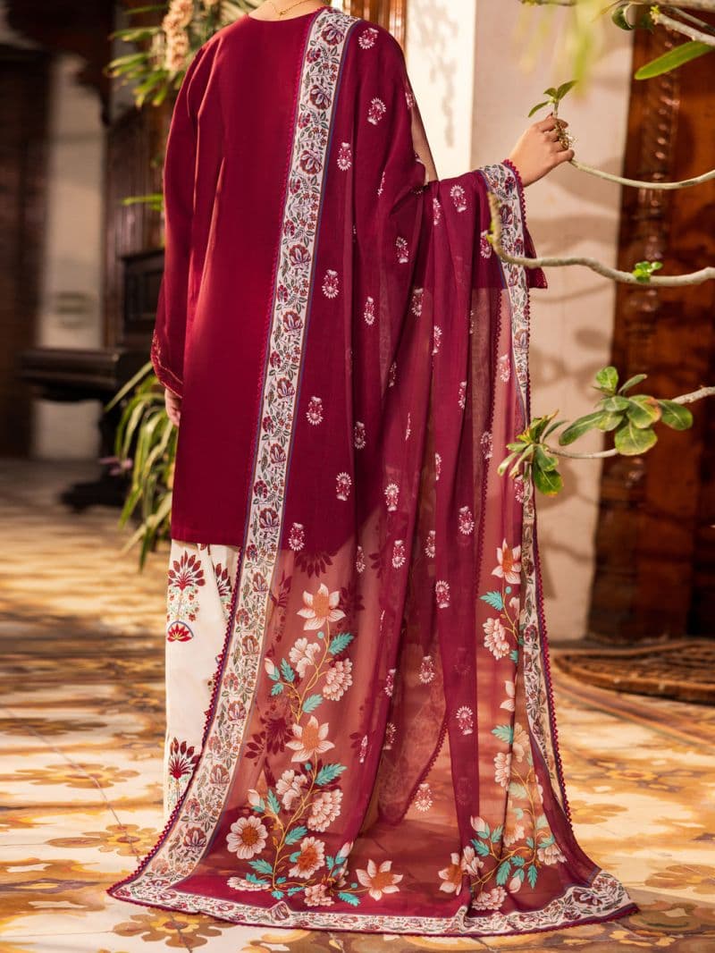 Maroon Cambric Stitched 3Pc