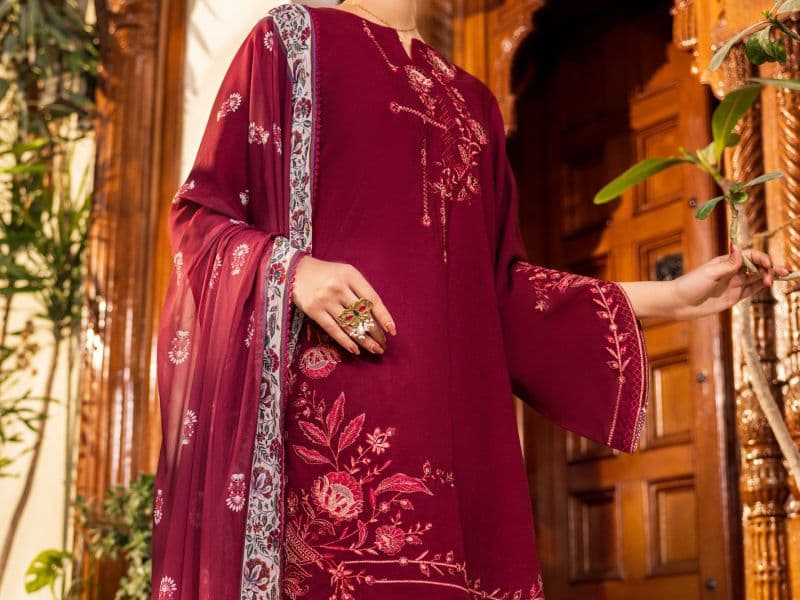 Maroon Cambric Stitched 3Pc