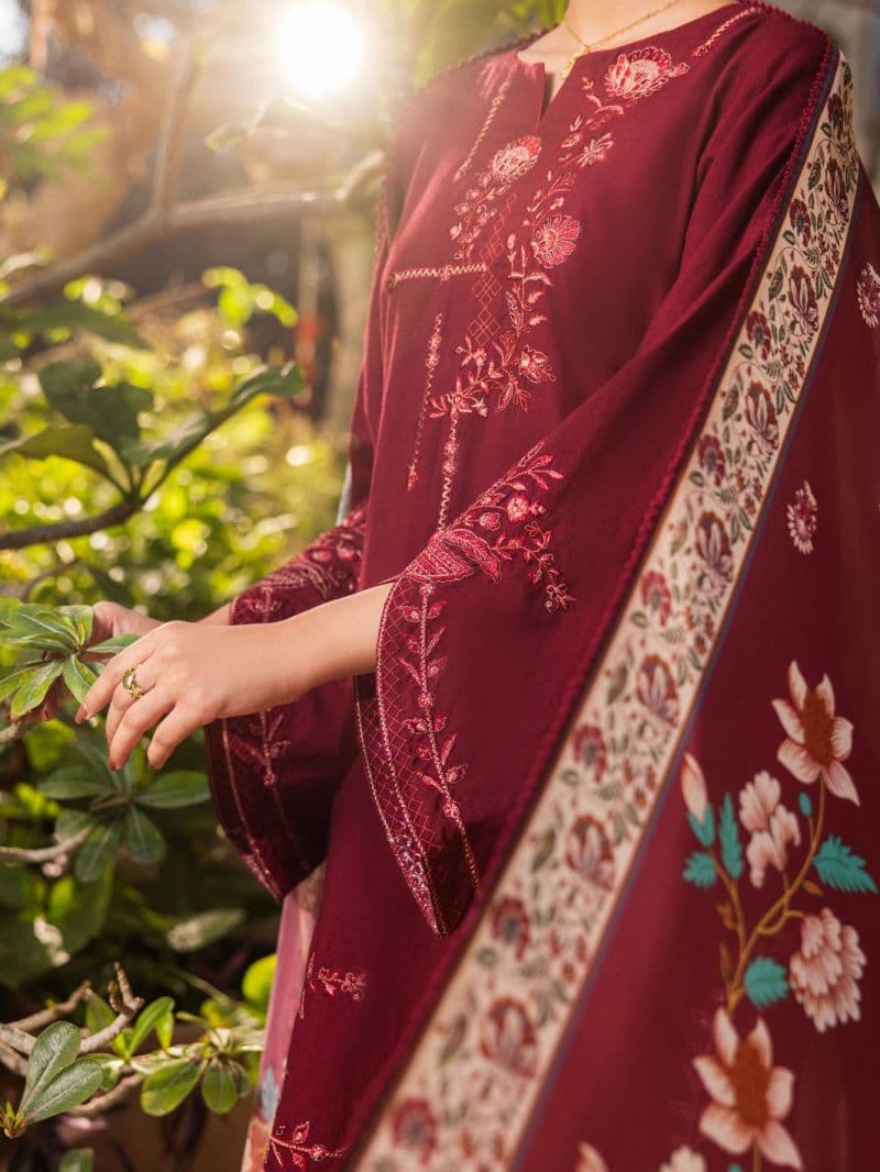 Maroon Cambric Stitched 3Pc