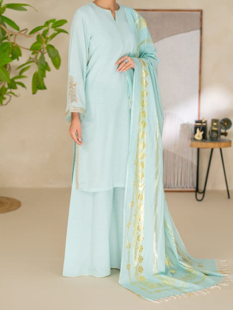 Sky Blue Yarn Dyed Lurex Stitched 3Pc