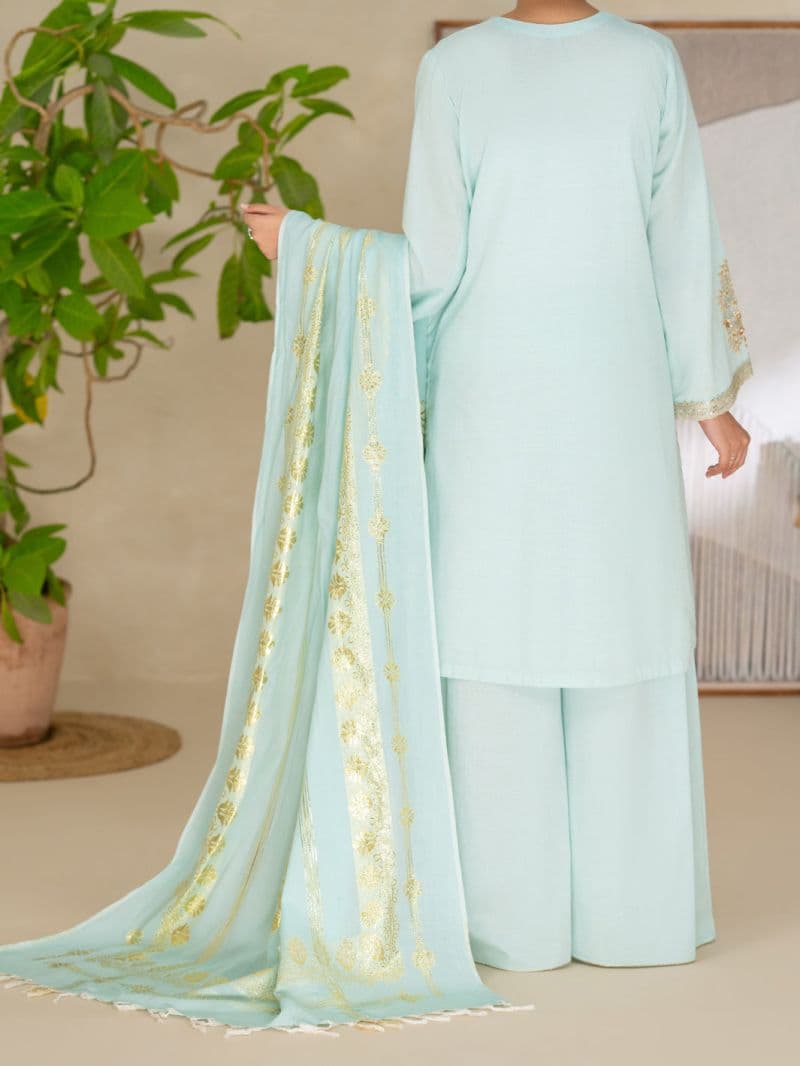 Sky Blue Yarn Dyed Lurex Stitched 3Pc