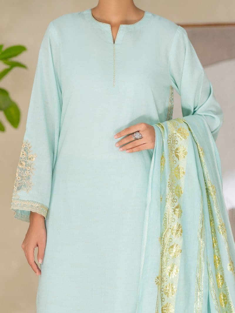Sky Blue Yarn Dyed Lurex Stitched 3Pc