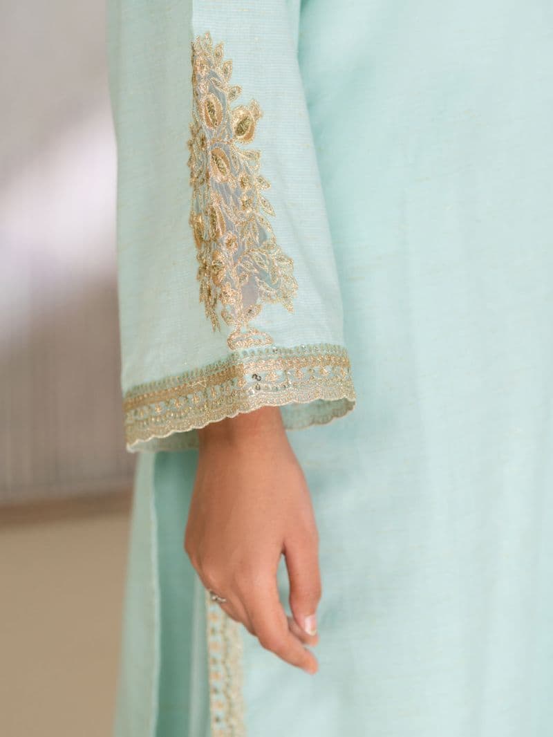 Sky Blue Yarn Dyed Lurex Stitched 3Pc