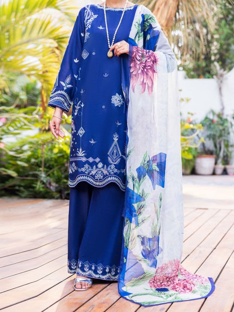 Blue Cambric Dyed Stitched 3PC thumbnail