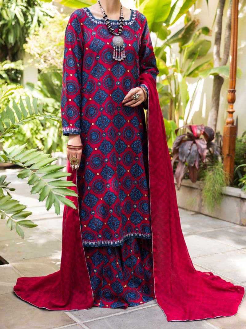 Maroon Cotton Stitched 3PC