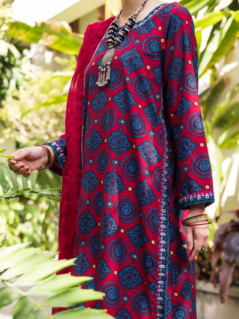 Maroon Cotton Stitched 3PC