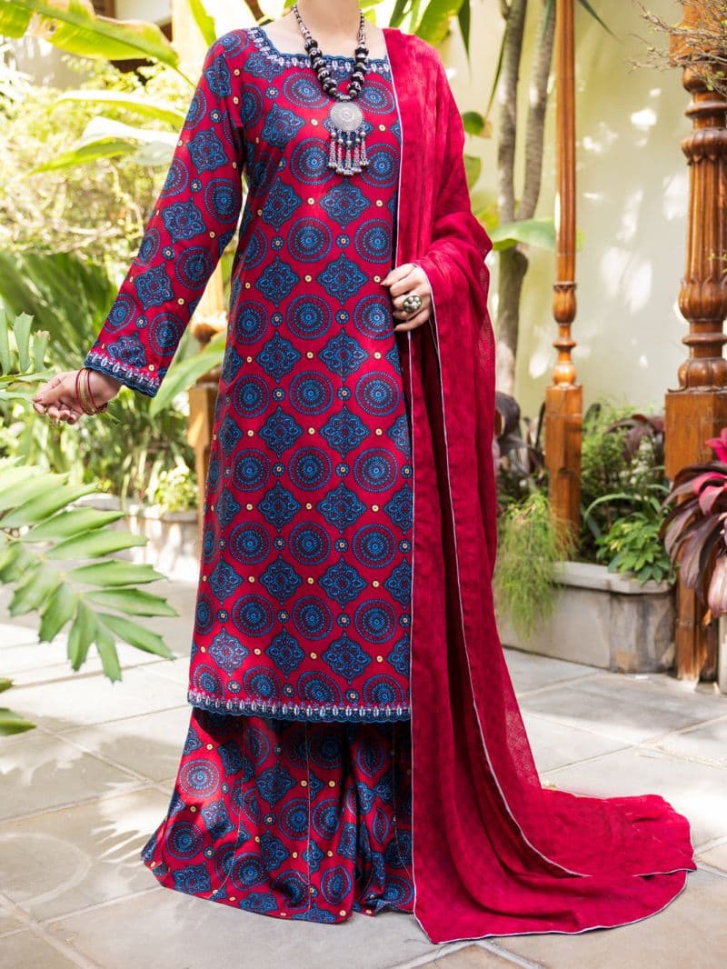Maroon Cotton Stitched 3PC