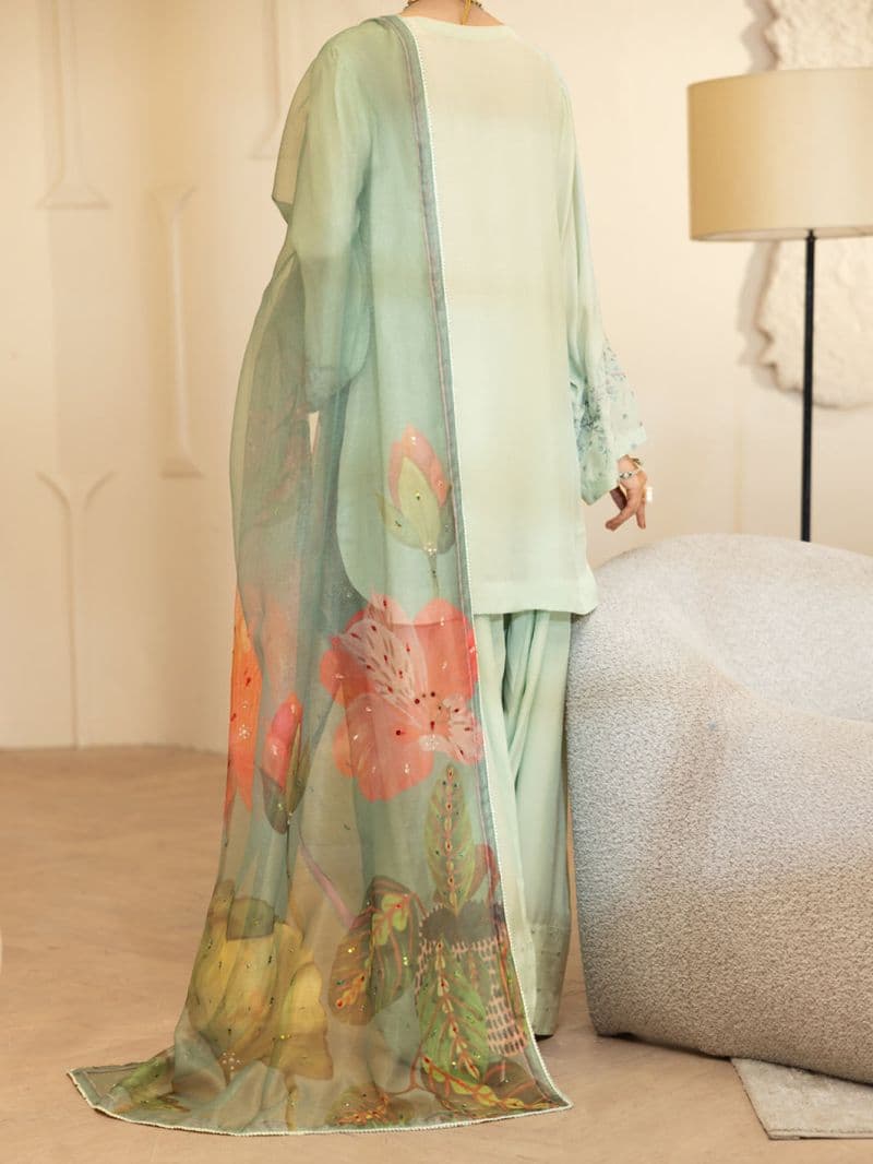 Light Green Viscose Sheesha Silk Stitched 3PC thumbnail