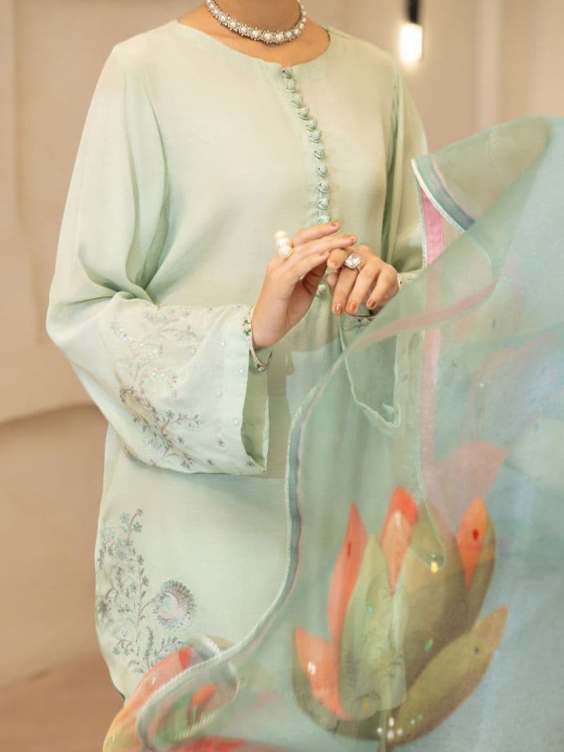 Light Green Viscose Sheesha Silk Stitched 3PC thumbnail