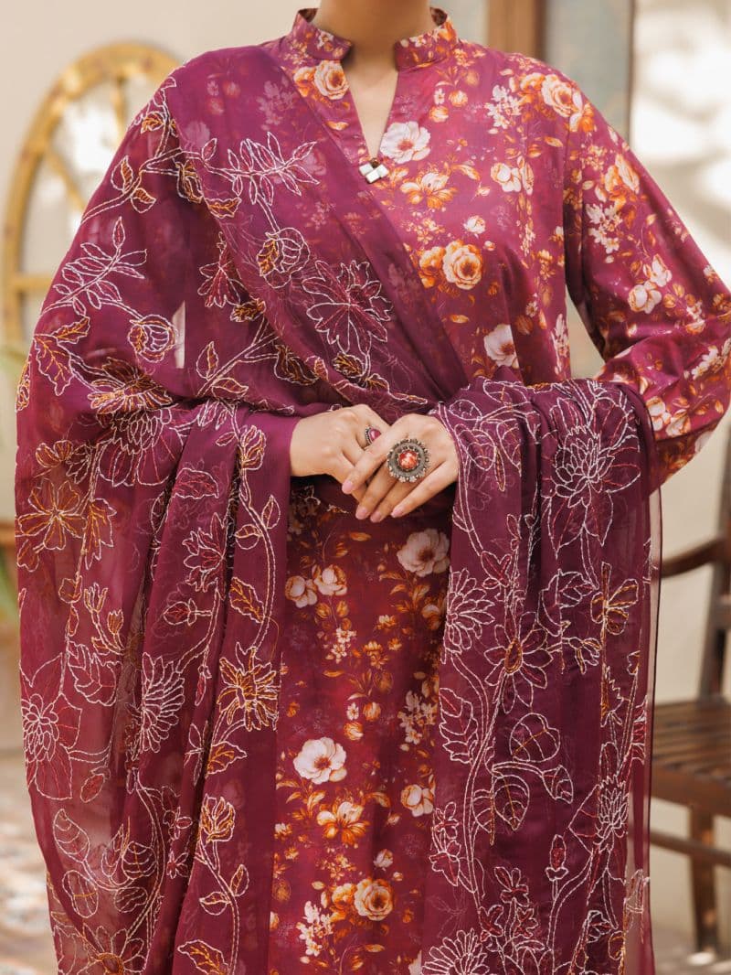 Maroon Lawn Stitched 3Pc