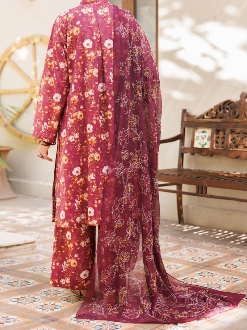 Maroon Lawn Stitched 3Pc