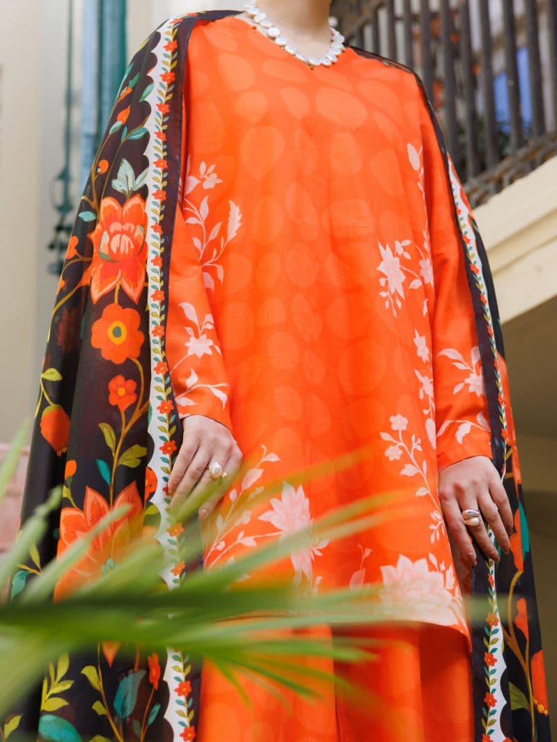 Orange Lawn Stitched 3Pc