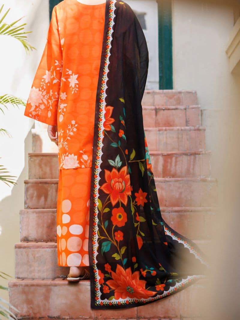 Orange Lawn Stitched 3Pc