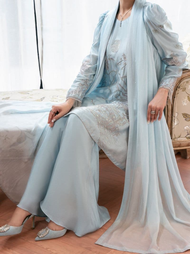 Sea Blue Sheesha Silk Formal Stitched 3Pc