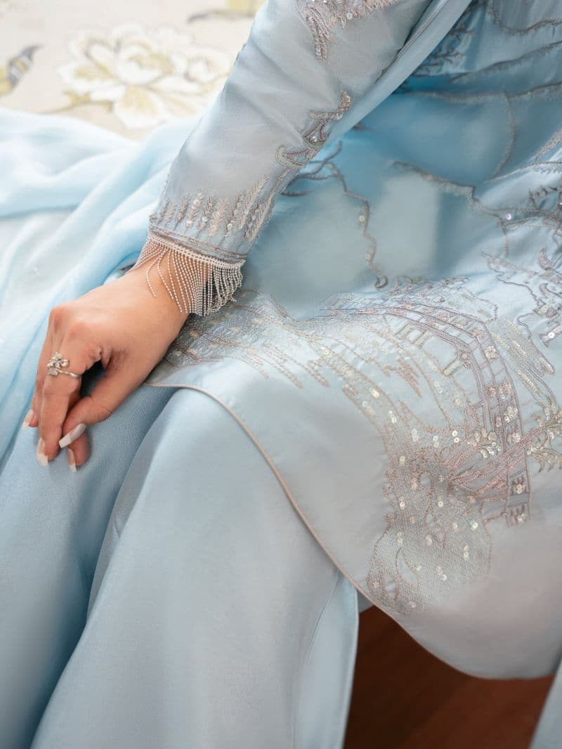 Sea Blue Sheesha Silk Formal Stitched 3Pc