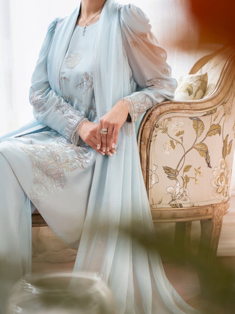 Sea Blue Sheesha Silk Formal Stitched 3Pc