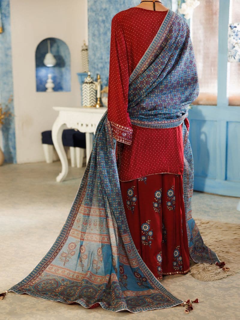 Maroon Thai Silk Stitched 3Pc thumbnail