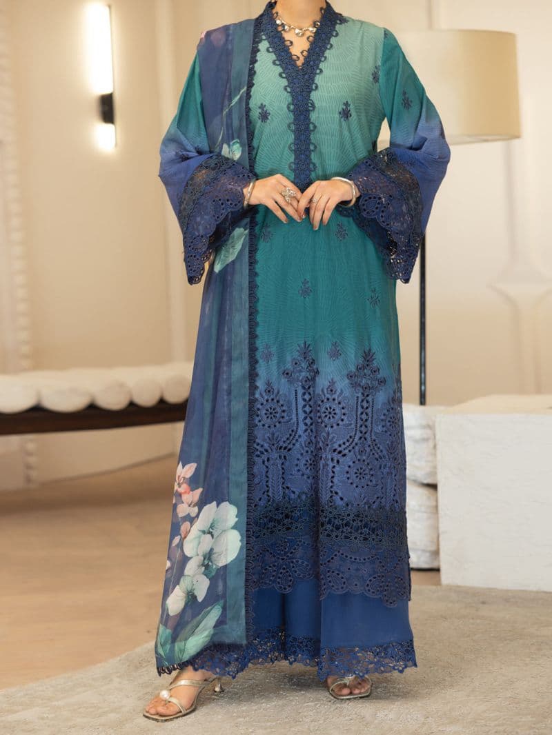 Teal Silk Lawn Stitched 3Pc thumbnail