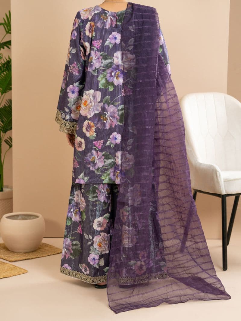 Purple Lurex Cotton Stitched 3Pc thumbnail