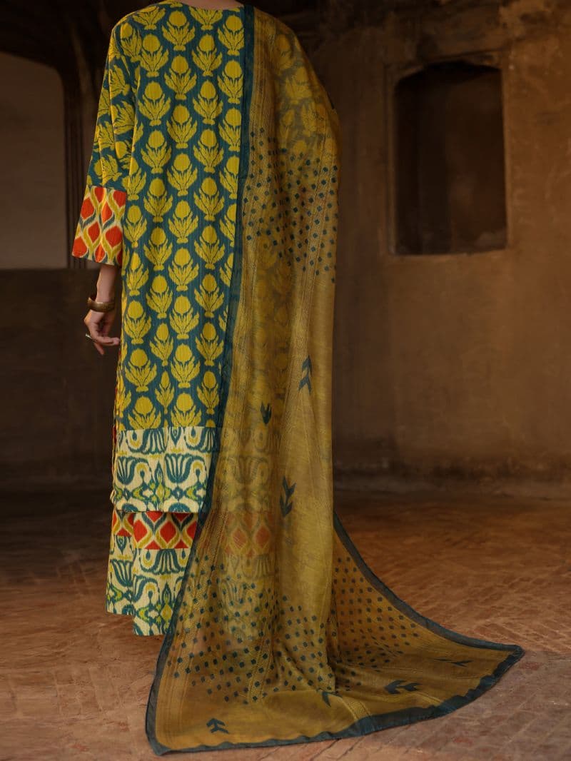 Mehndi Green Stripe Dobby Stitched 3Pc thumbnail