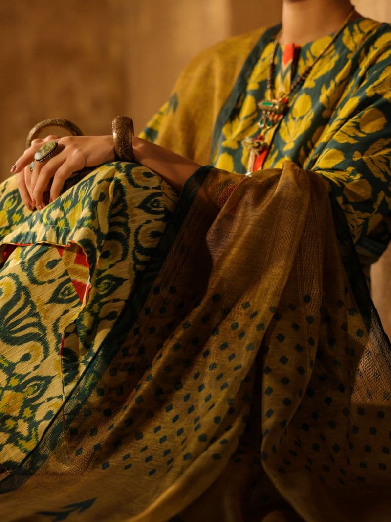 Mehndi Green Stripe Dobby Stitched 3Pc thumbnail