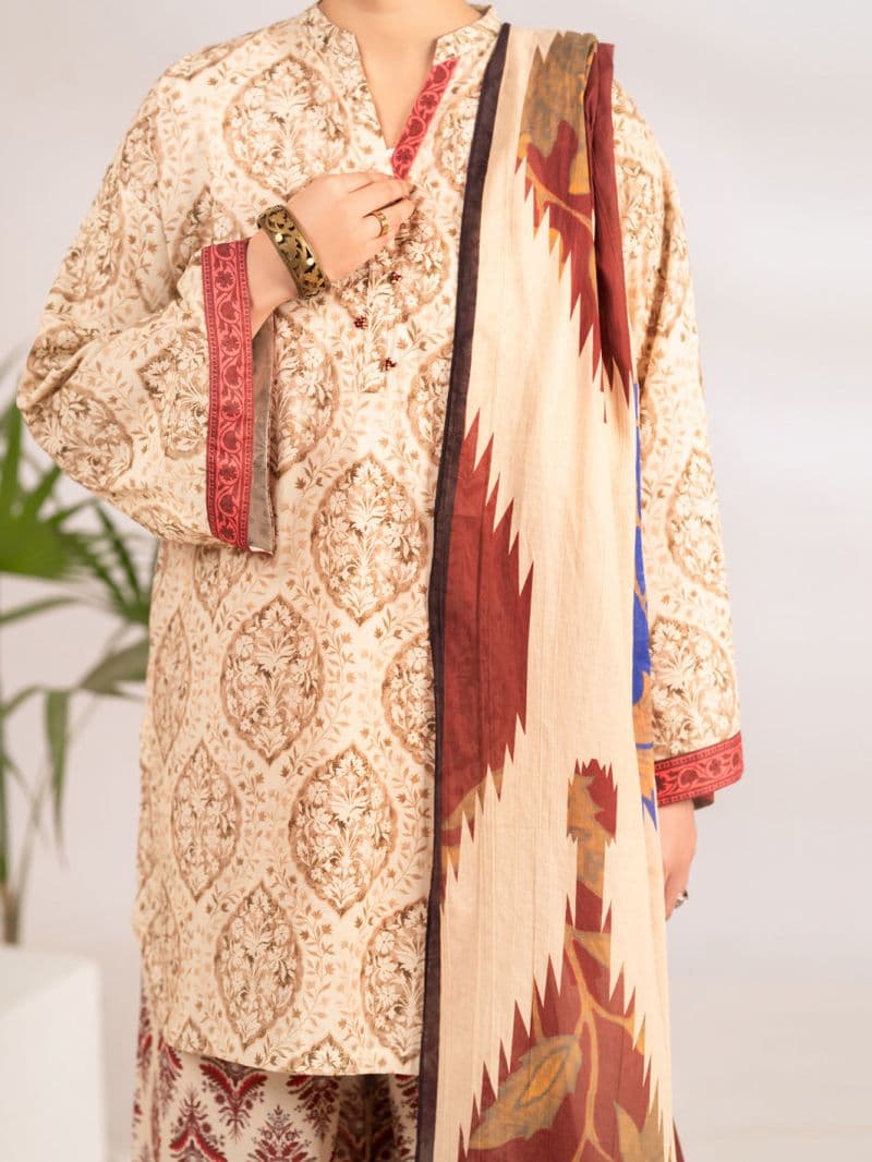 Beige Lawn 3Pc Stitched