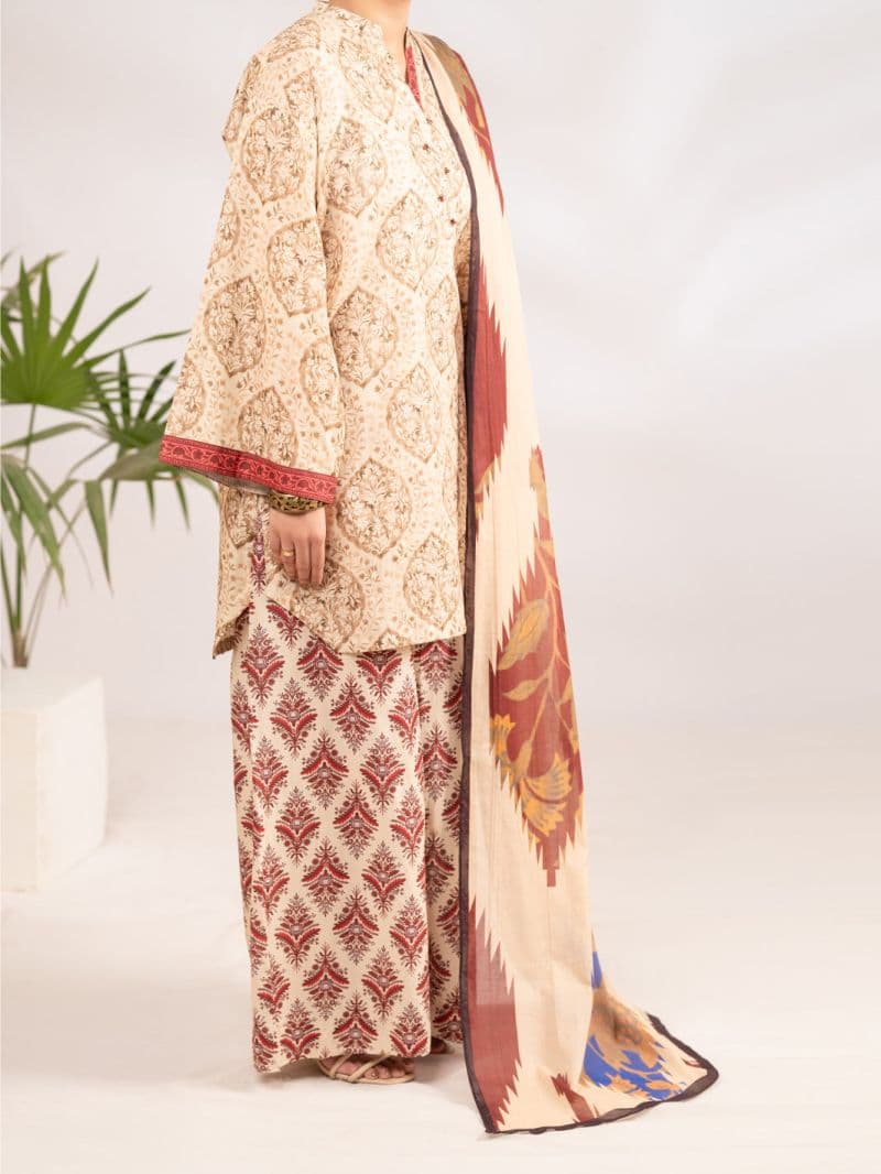 Beige Lawn 3Pc Stitched