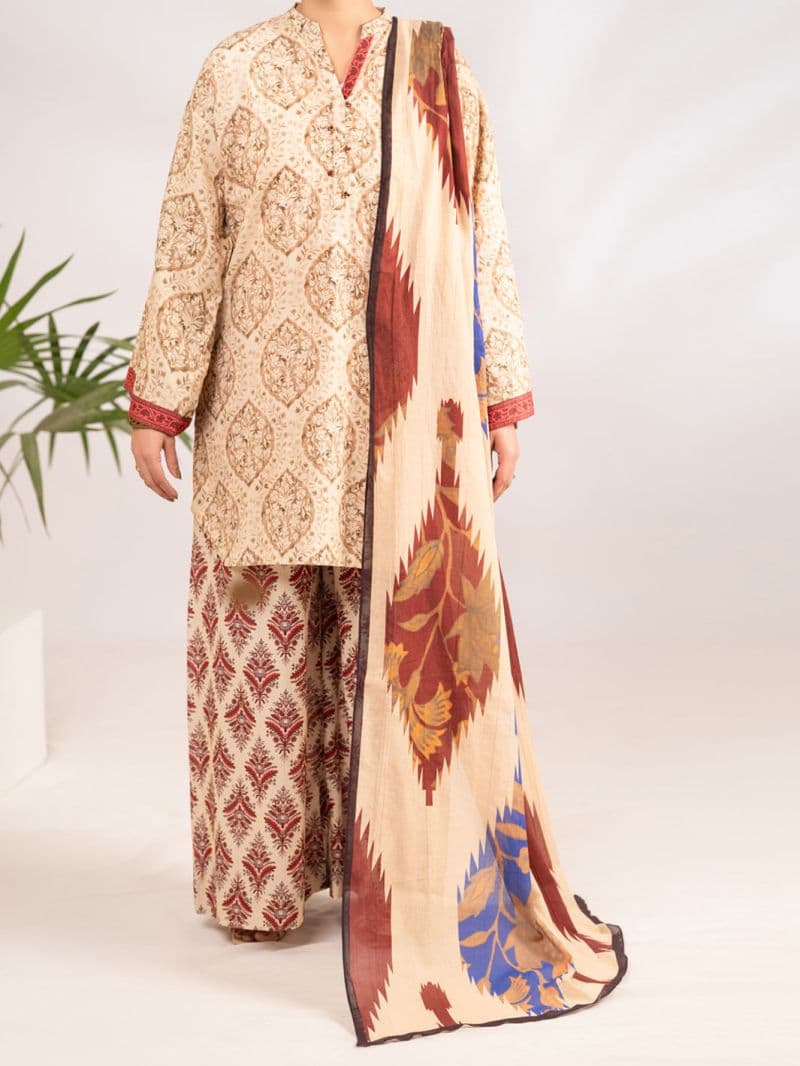 Beige Lawn 3Pc Stitched
