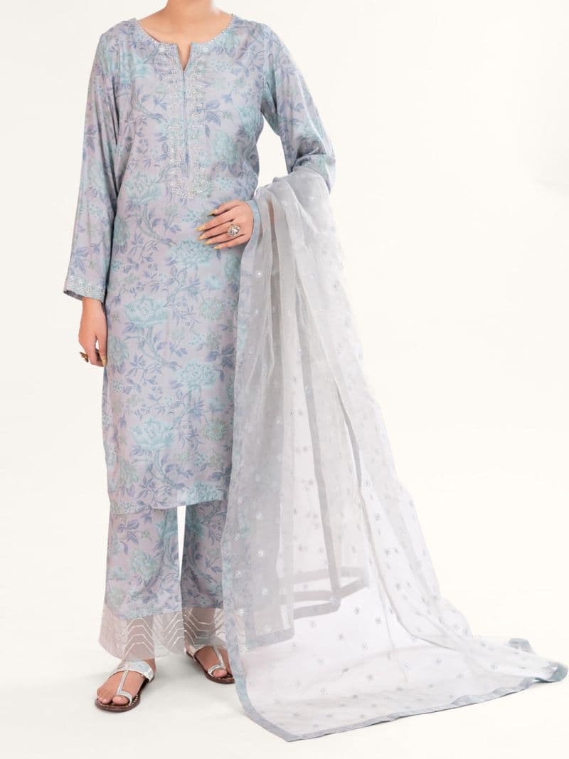 Grey Viscose 3Pc Stitched