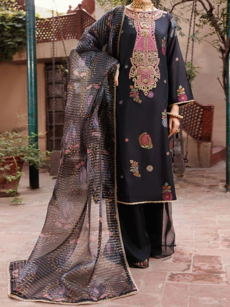 Black Paper Cotton Jacquard 3Pc Stitched thumbnail