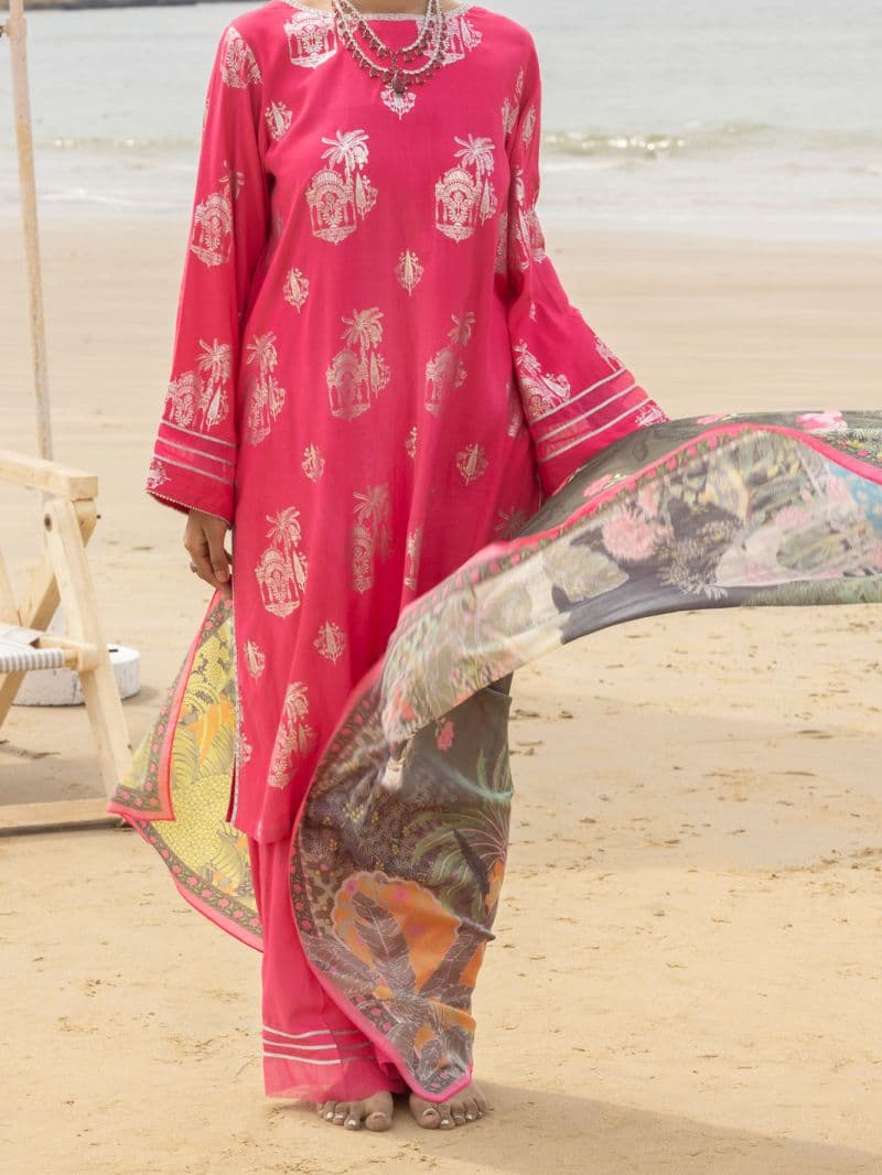Pink Viscose 3 Piece Stitched