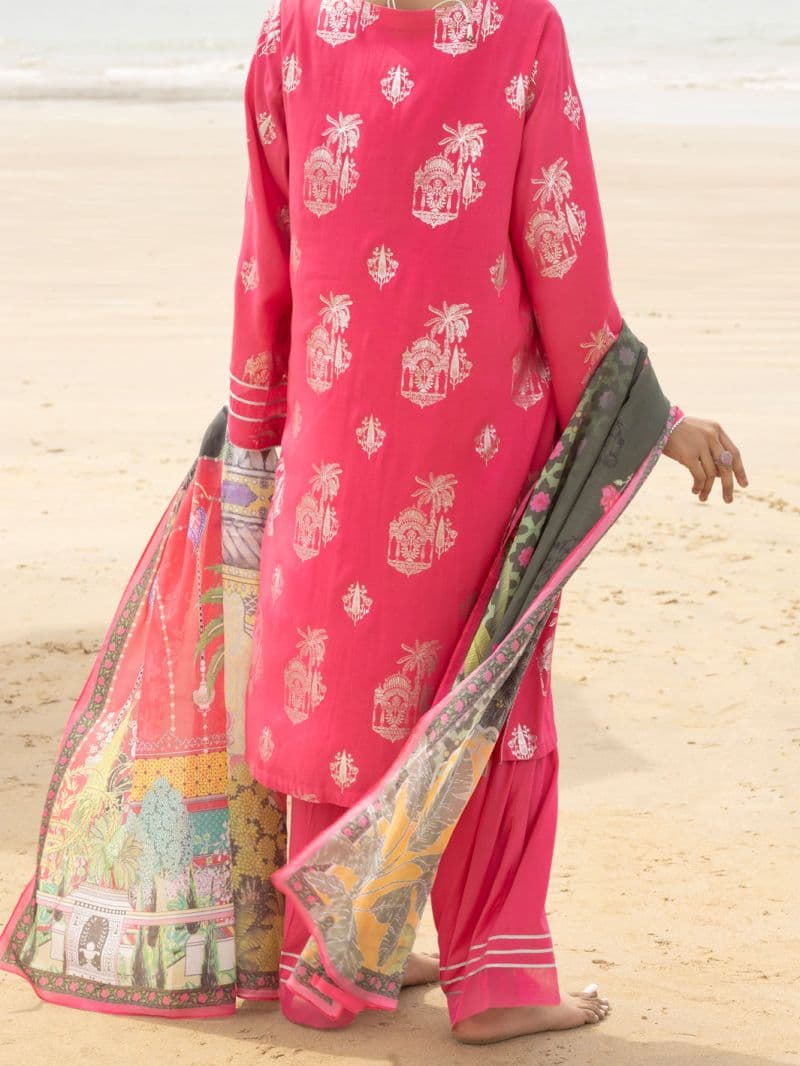 Pink Viscose 3 Piece Stitched