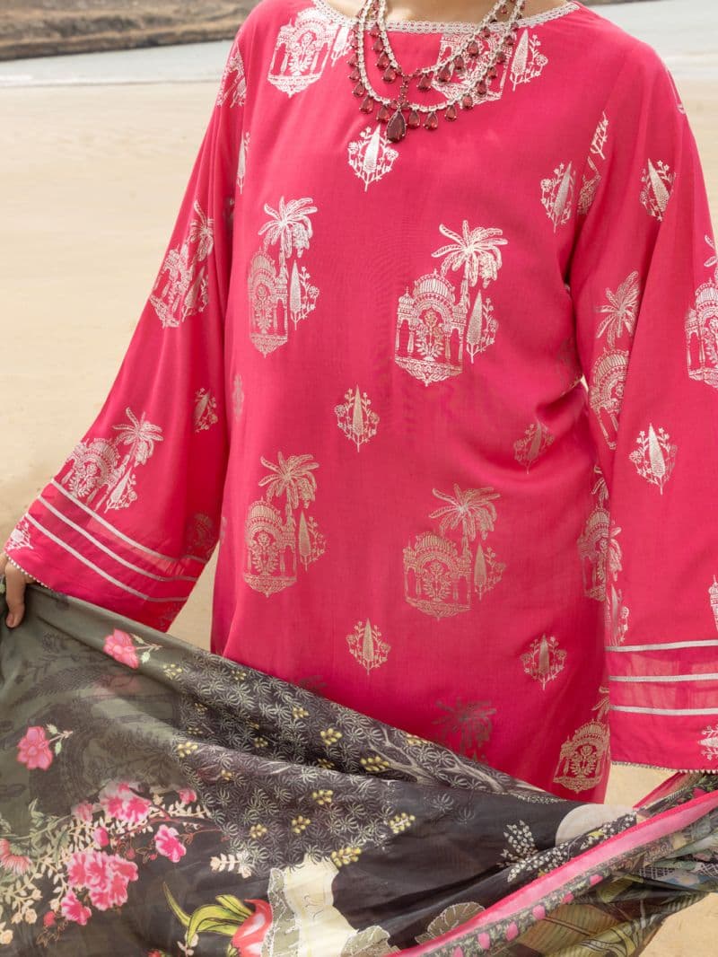 Pink Viscose 3 Piece Stitched