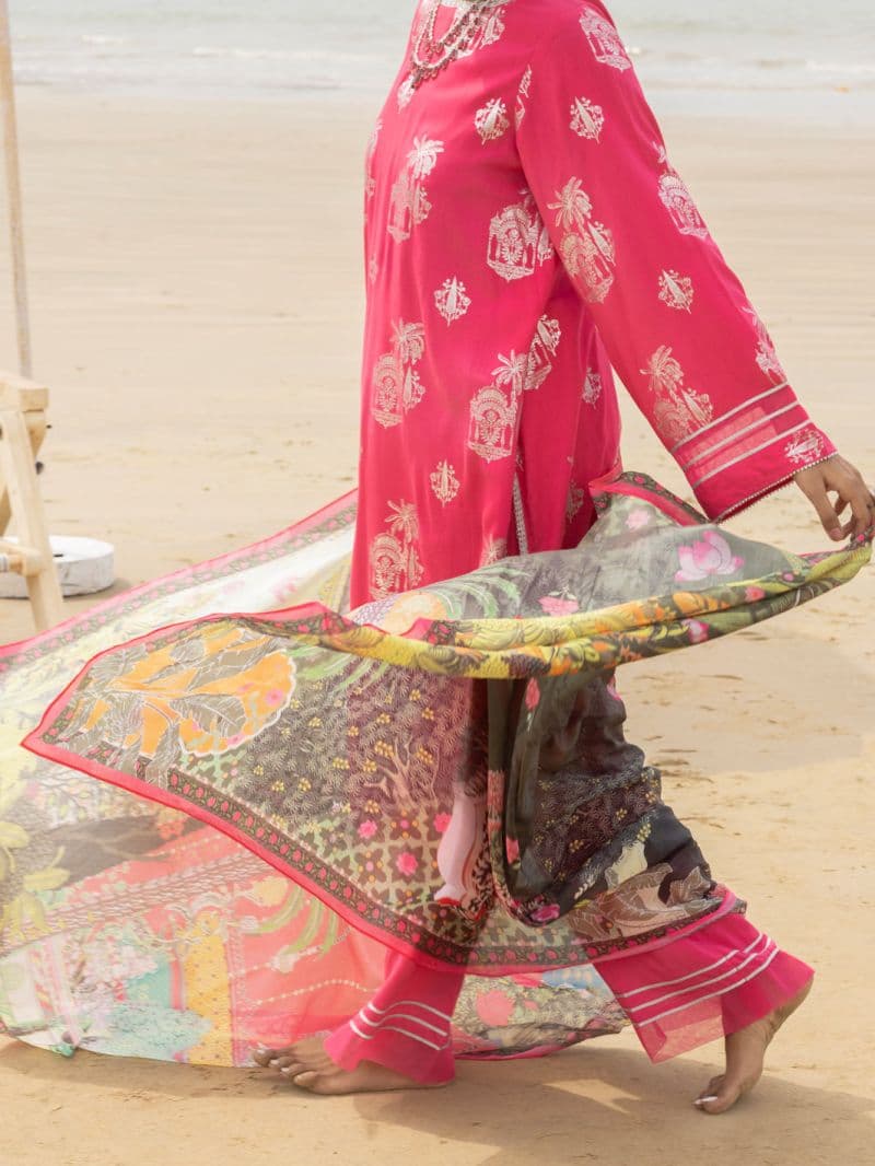 Pink Viscose 3 Piece Stitched