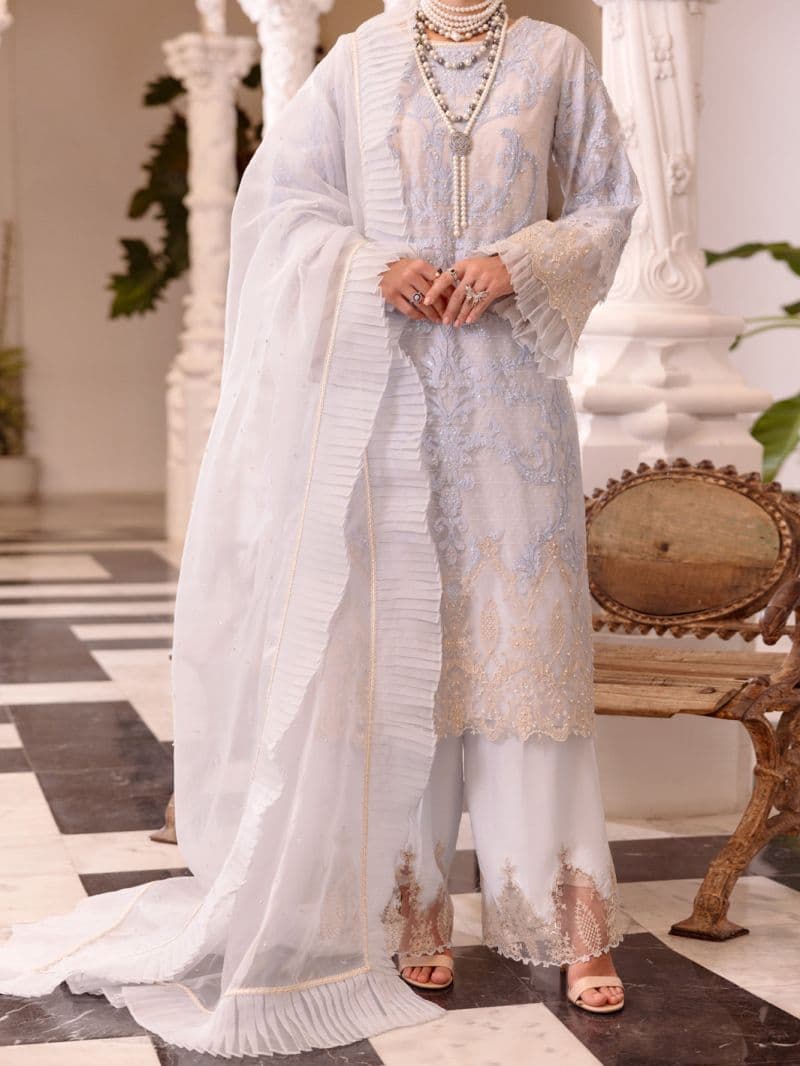 Sky Blue China Fabric Formal 3 Piece Stitched thumbnail