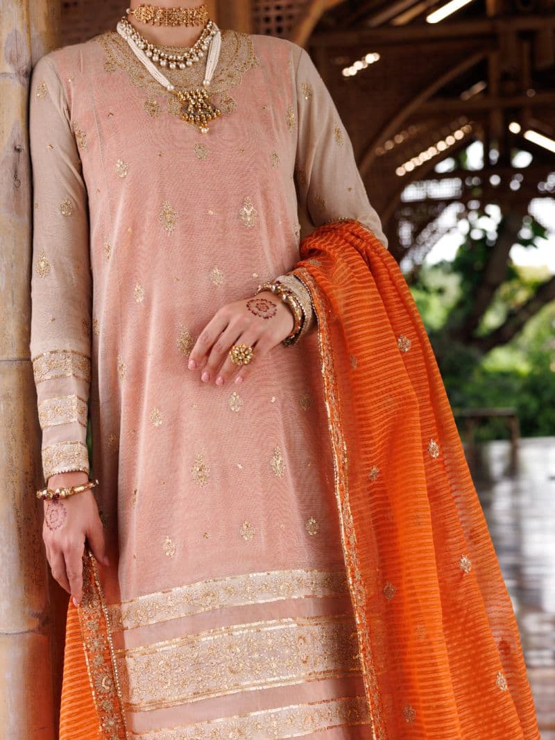 Mustard Cotton Khaddi Net 3 Piece Stitched thumbnail