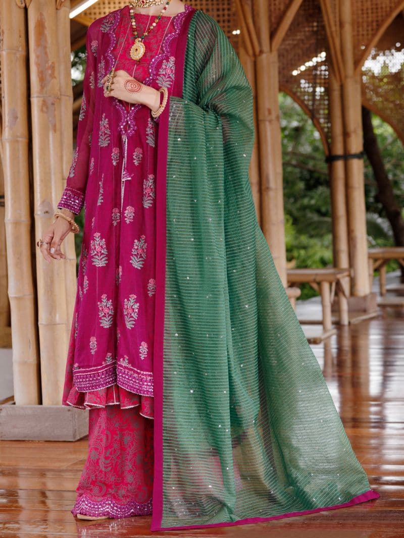 Magenta Khaddi Net 3 Piece Stitched