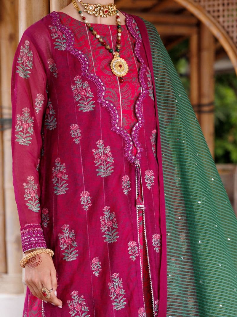 Magenta Khaddi Net 3 Piece Stitched