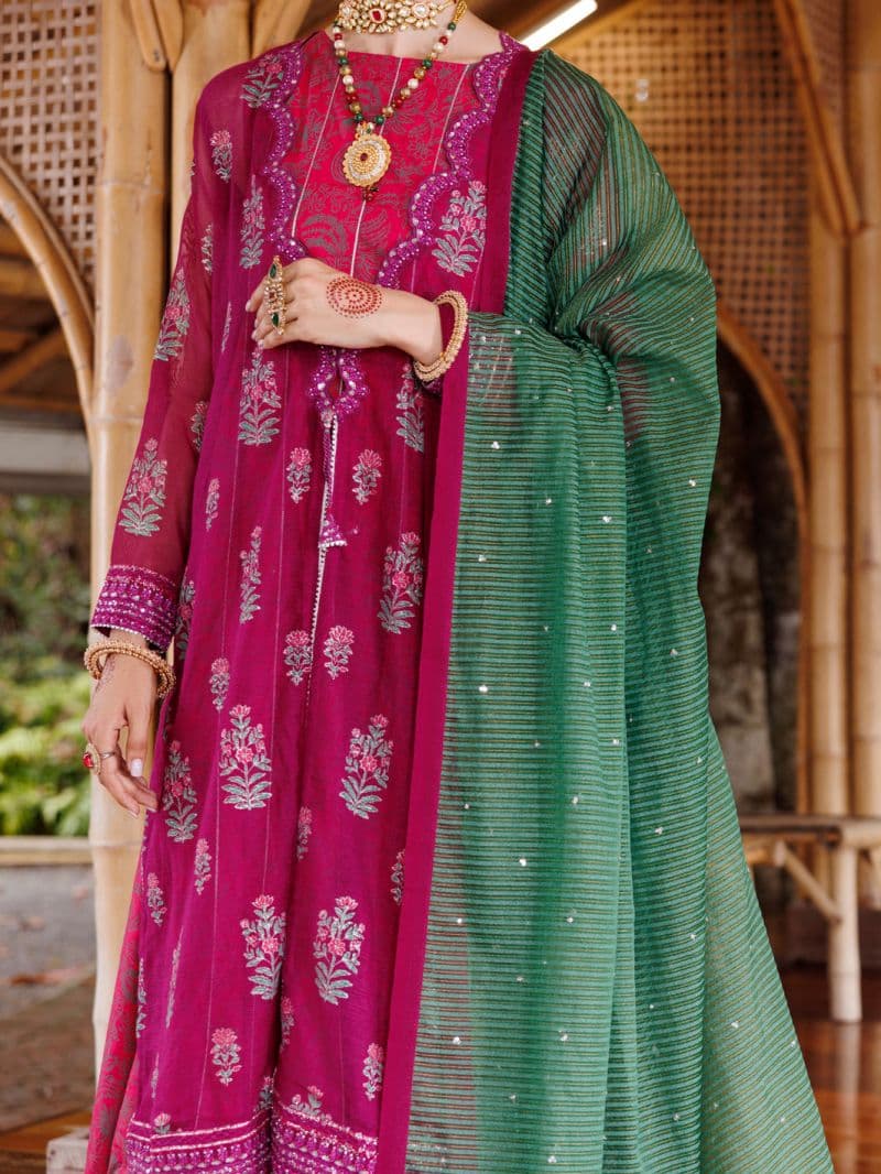 Magenta Khaddi Net 3 Piece Stitched
