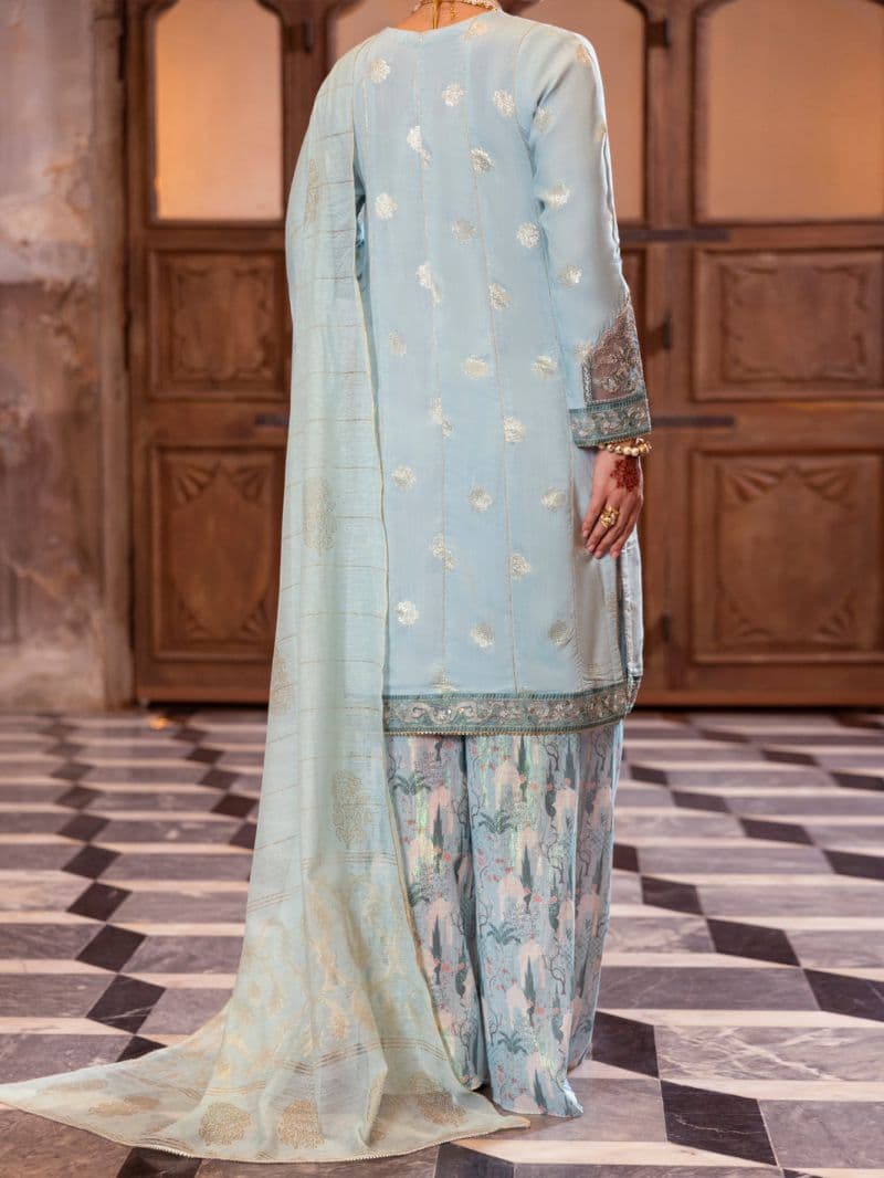 Ice Blue Viscose Lurex Formal 3 Piece Stitched thumbnail