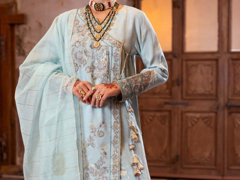 Ice Blue Viscose Lurex Formal 3 Piece Stitched thumbnail