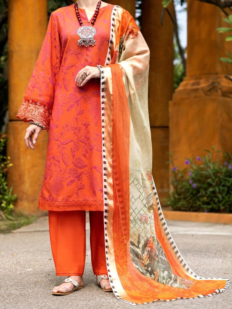 Orange Jacquard 3 Piece Stitched thumbnail