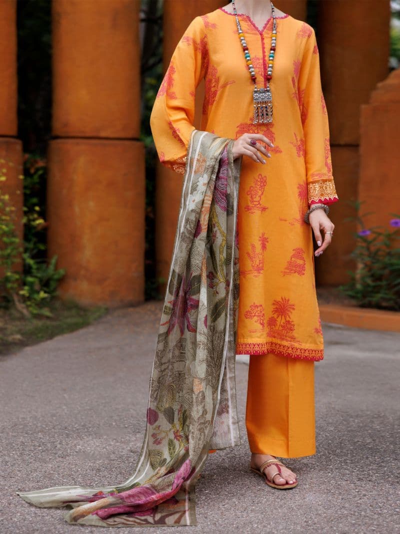 Mustard Jacquard 3 Piece Stitched thumbnail