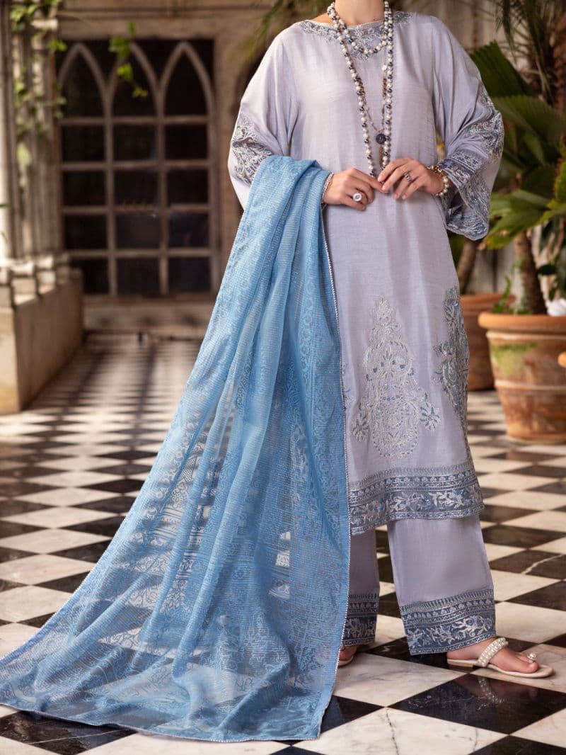 Grey Sheesha Silk Formal 3 Piece Stitched
